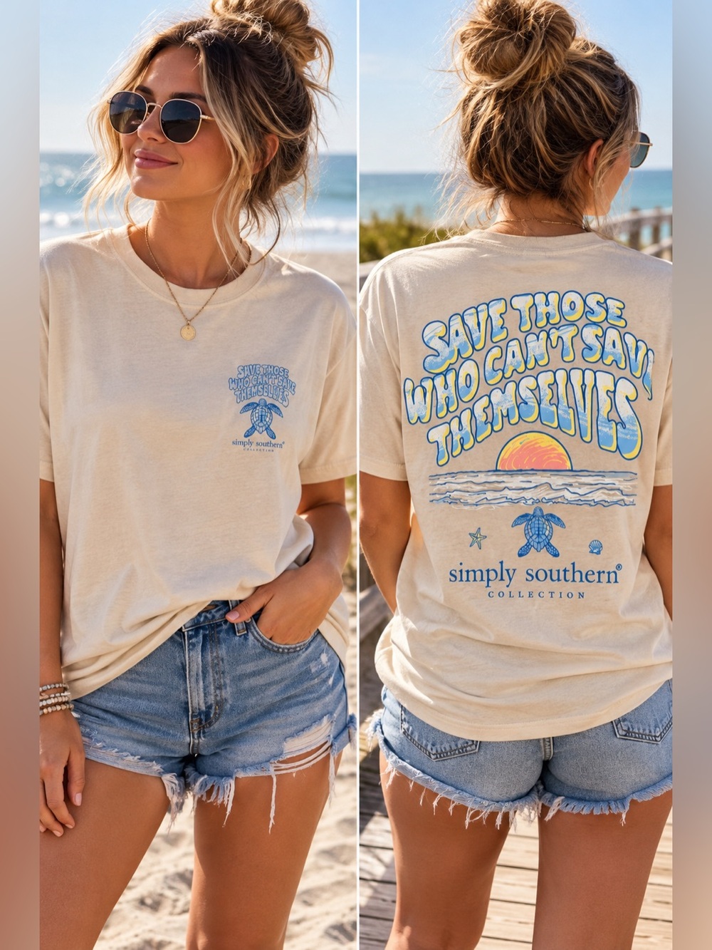 Simply Southern Save the Turtles Graphic T-Shirt Medium NWT Coastal Beach Tee